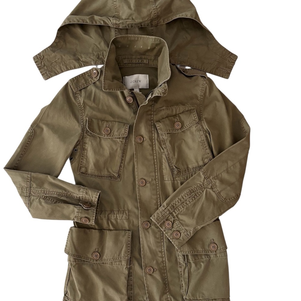 Y2K J. Crew Jacket Womens XXS Field Jacket Hooded Military Preppy Minimalist - Picture 2 of 11